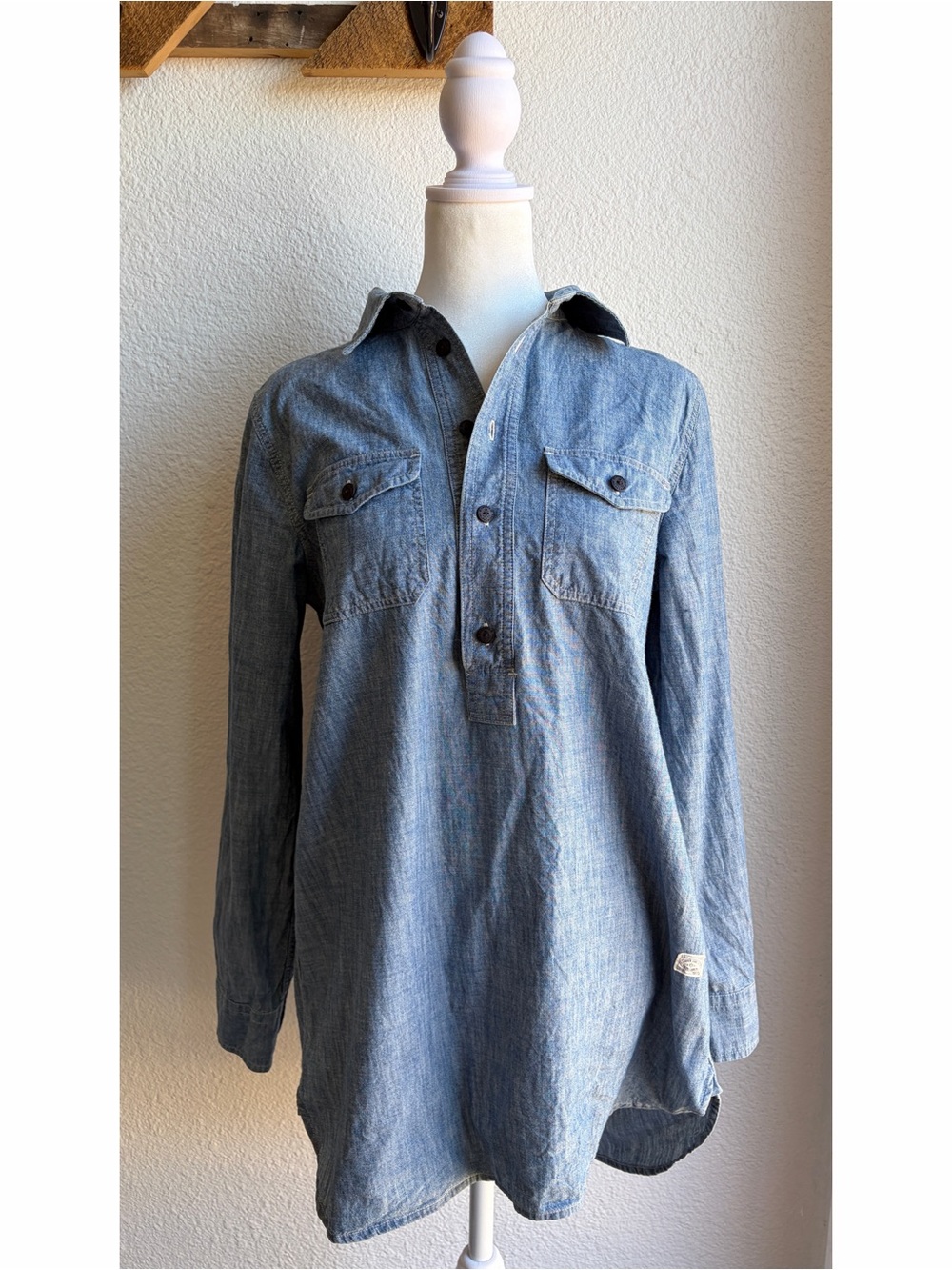 90s Lauren Ralph Lauren Chambray Denim Tunic Blouse Small